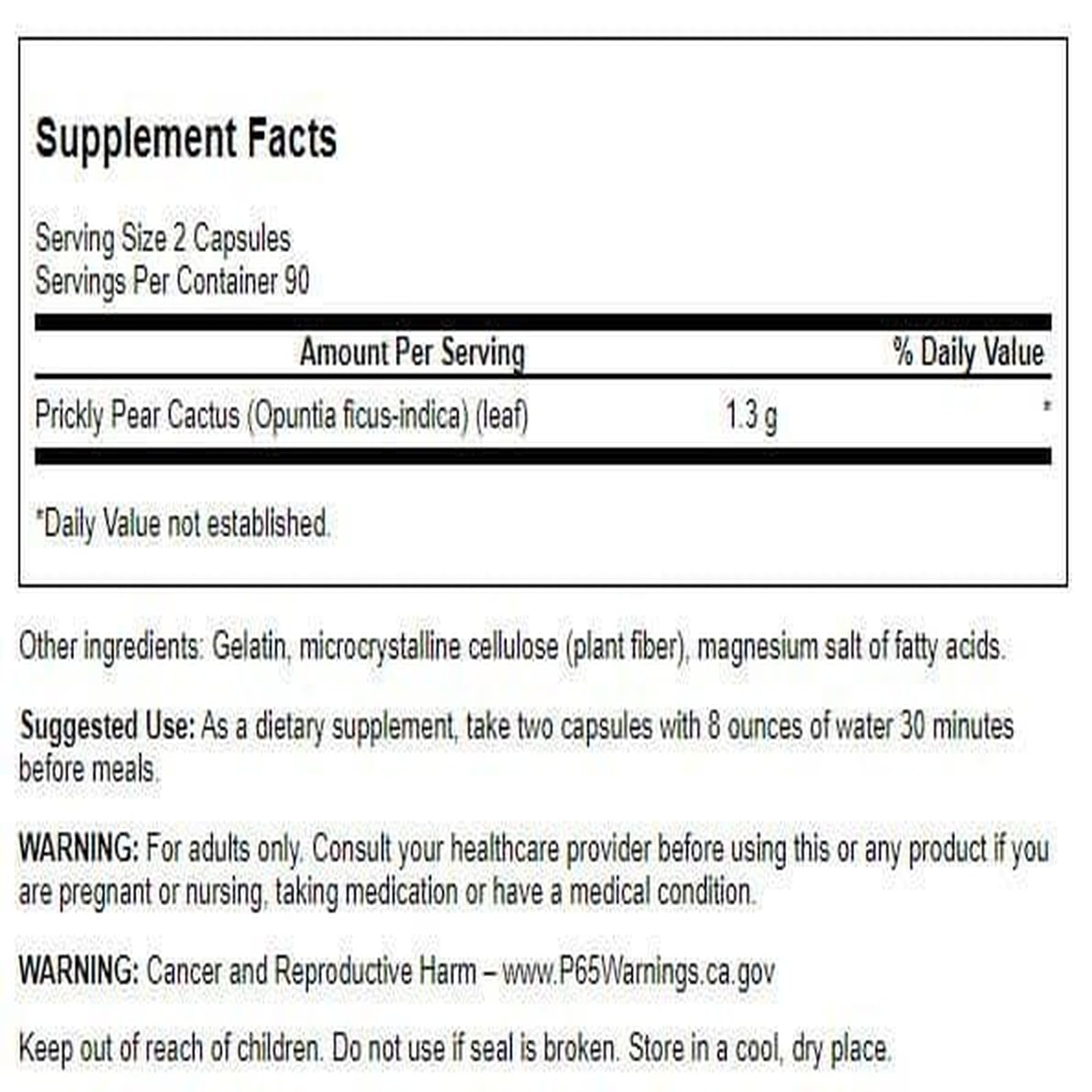 Swanson Prickly Pear Cactus capsules close-up highlighting 650 mg per serving