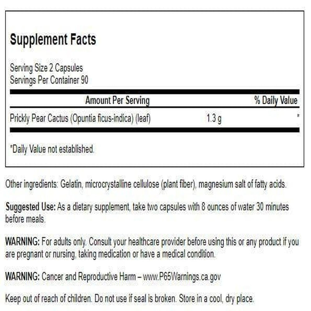 Swanson Prickly Pear Cactus capsules close-up highlighting 650 mg per serving