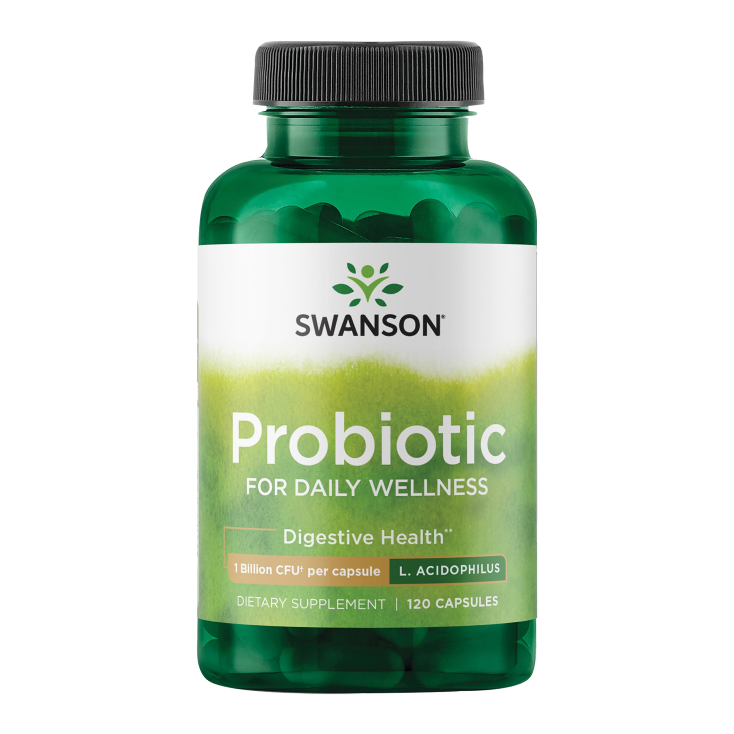 Swanson Probiotic 1B CFU capsule for gut health and daily wellness.