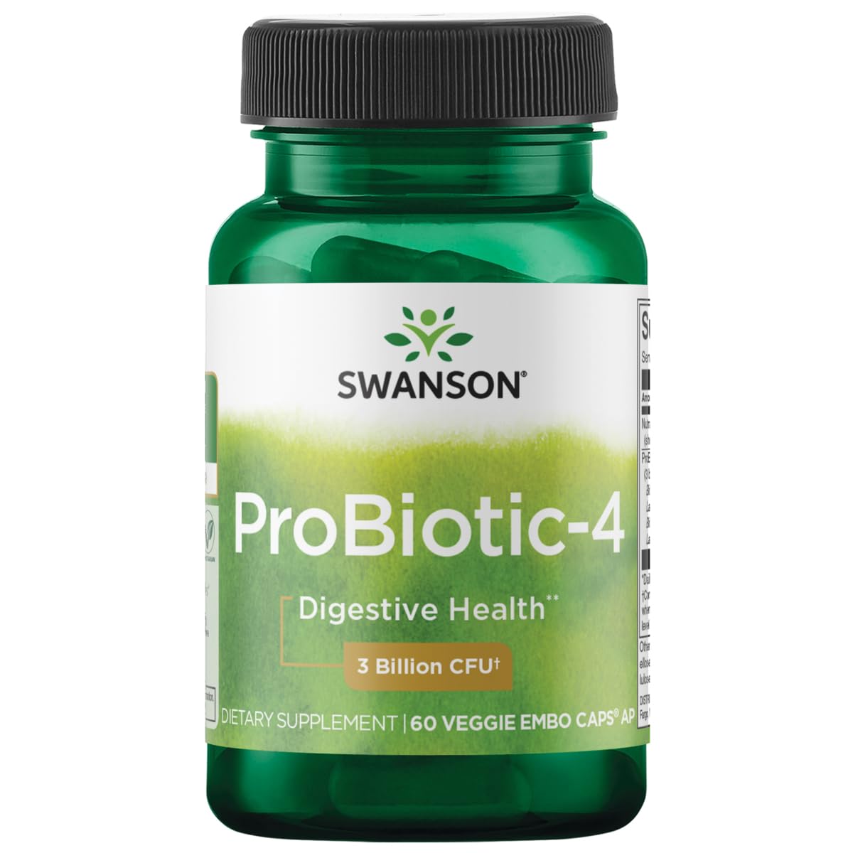 Swanson Probiotic-4 bottle front with 60 veggie capsules for daily gut balance.