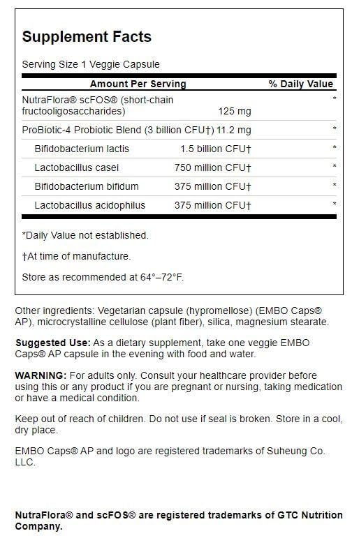 Swanson Probiotic-4 capsules close-up highlighting vegetarian capsules for easy daily use.