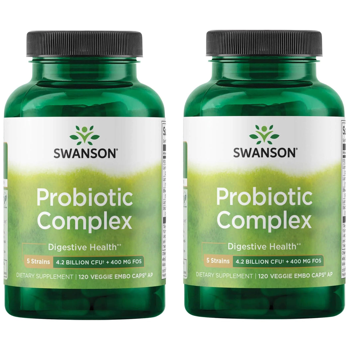 Swanson Probiotic Complex bottle packaging highlighting digestive support potential.
