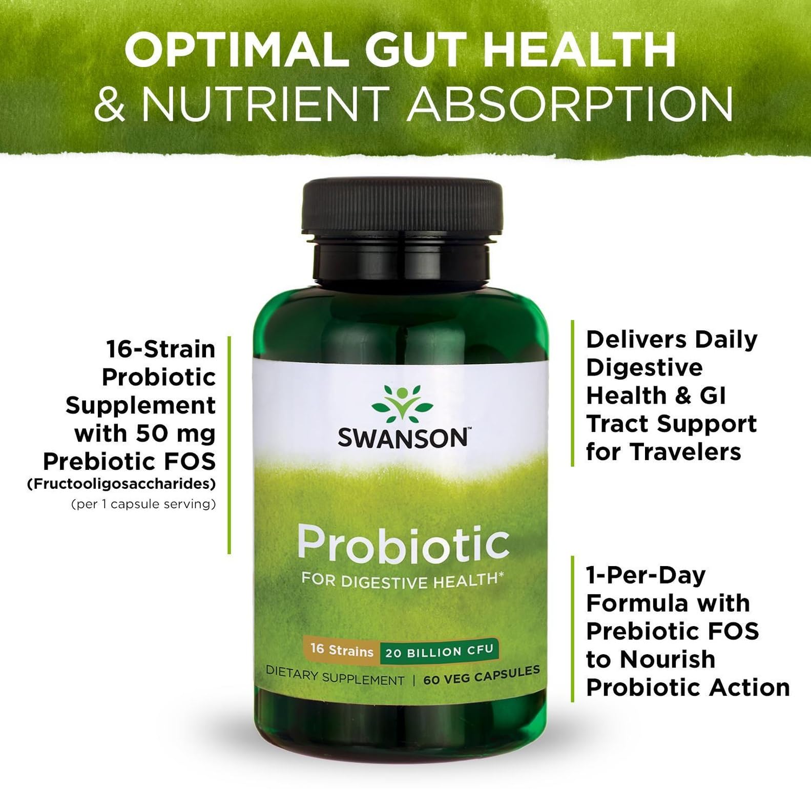Travel-friendly Swanson Probiotic Digestive Health pack for trips.
