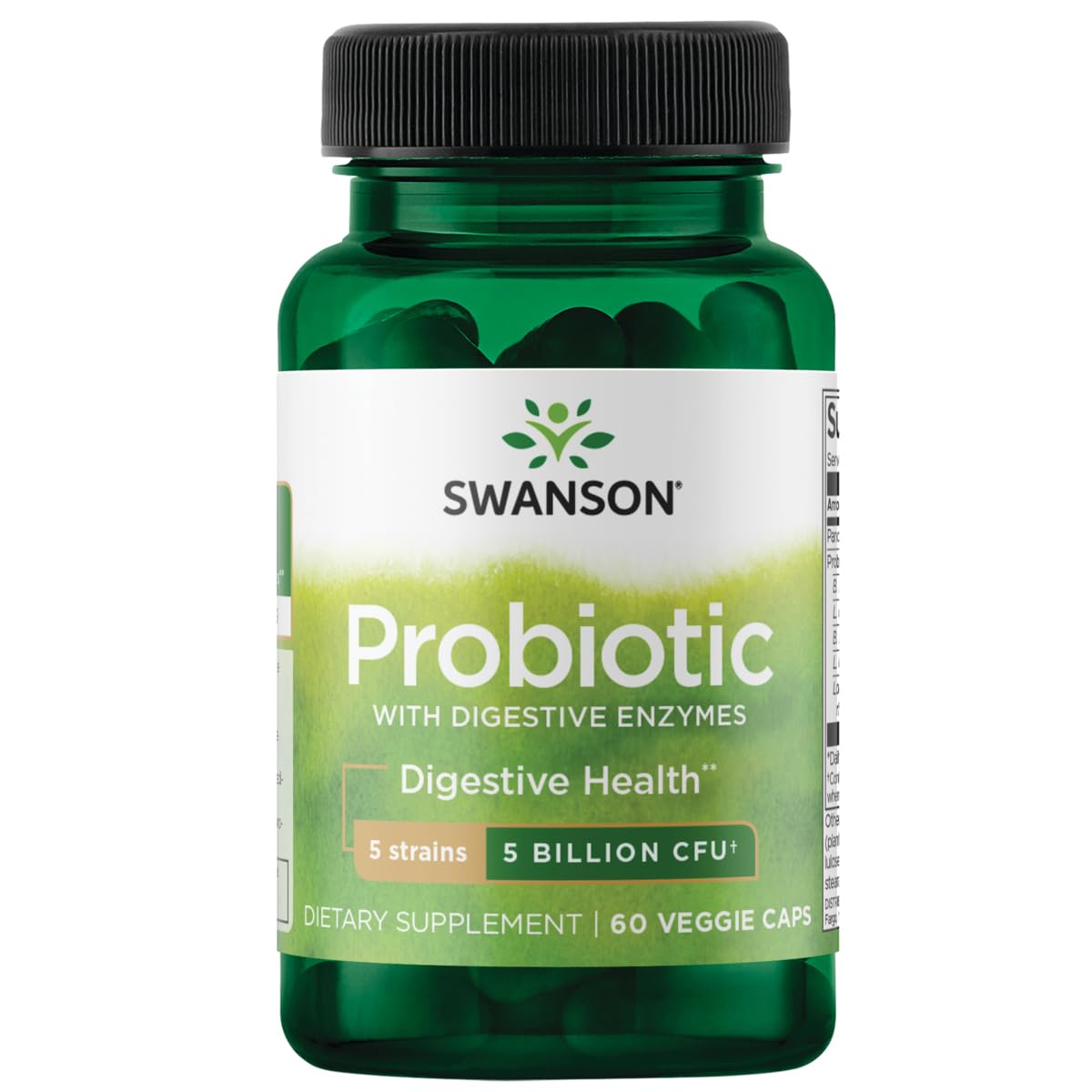 Swanson probiotic with digestive enzymes bottle promotes gut balance and daily wellness