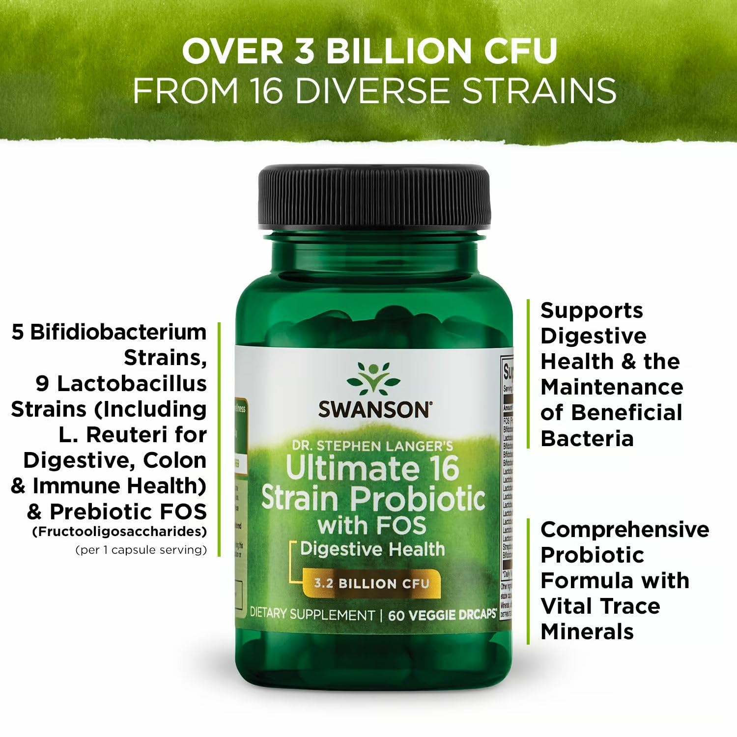 Swanson probiotic with prebiotic FOS illustration and CFU detail