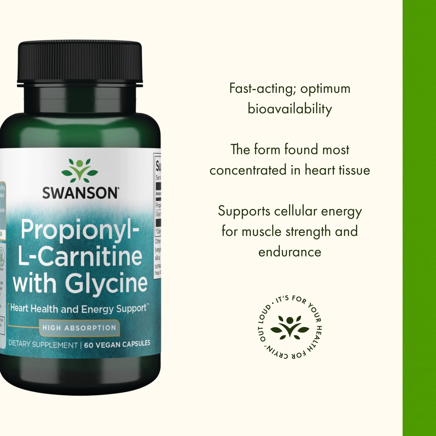 Swanson Propionyl L-Carnitine with Glycine dose card next to the bottle
