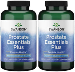 Swanson Prostate Plus bottle label with 90 capsules, supporting urinary comfort.