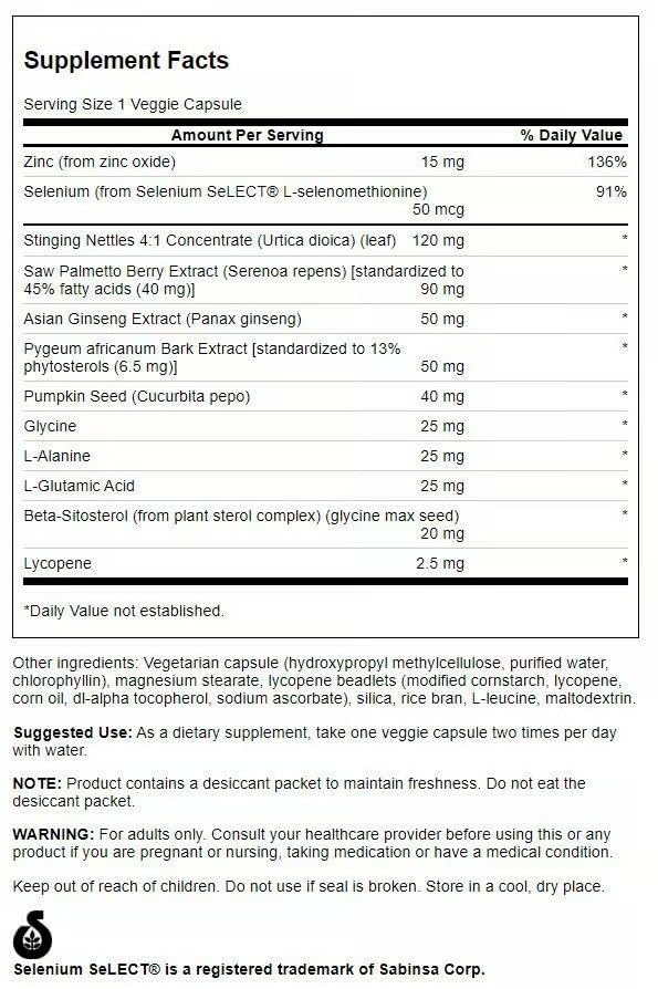 Swanson Prostate Plus capsules closeup highlighting easy-to-swallow vegan capsules.