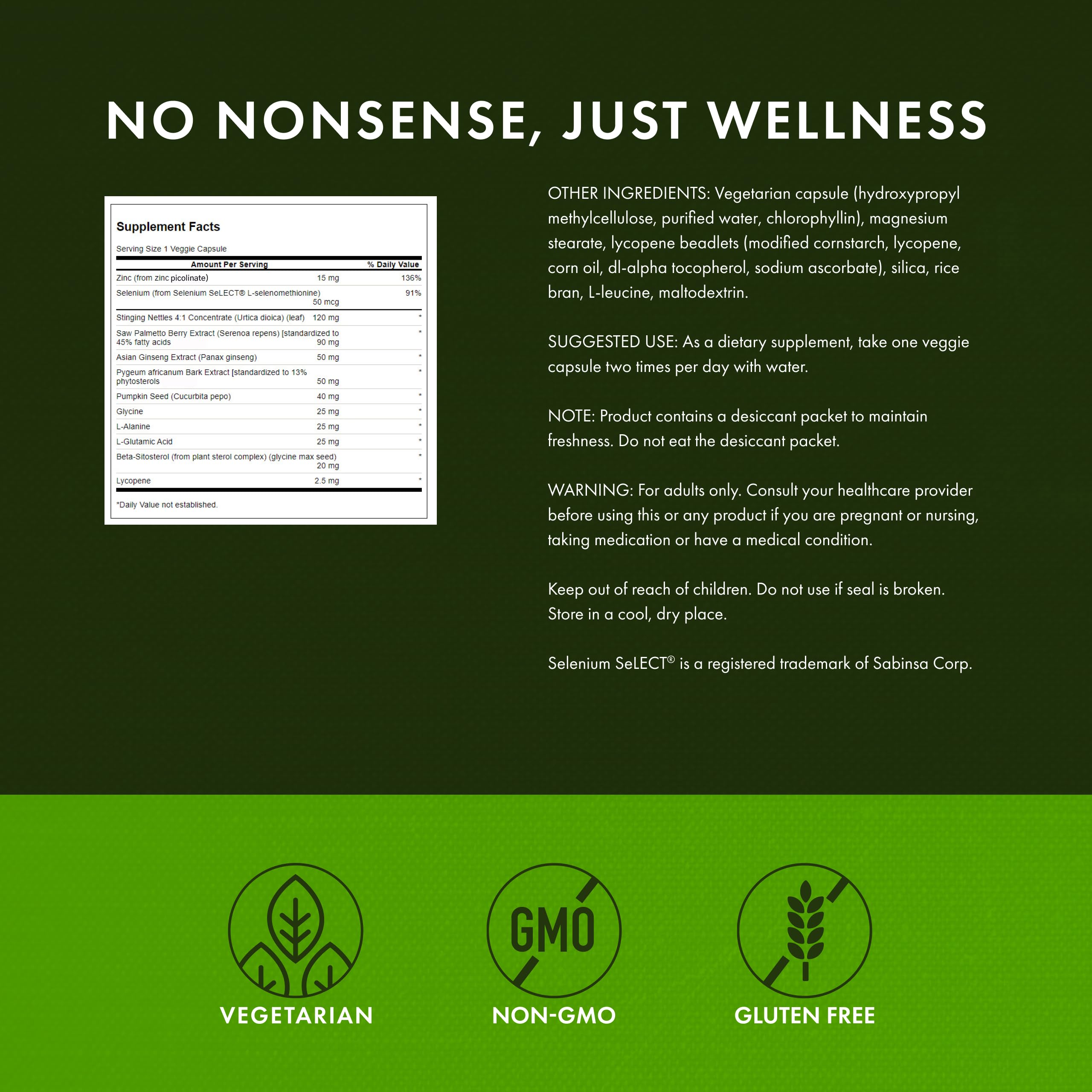 Swanson Prostate Plus zinc and selenium ingredients provide nutritional support