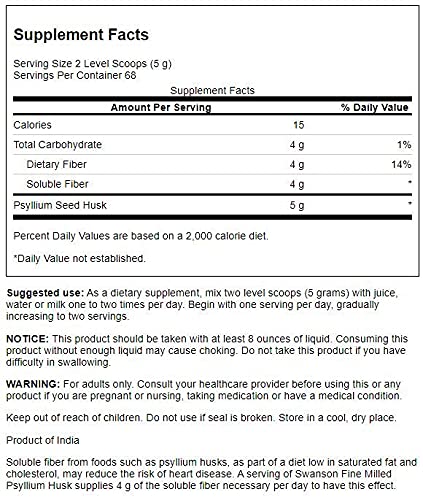 Swanson Psyllium Husk Powder close-up shows fine powder for smooth mixing.