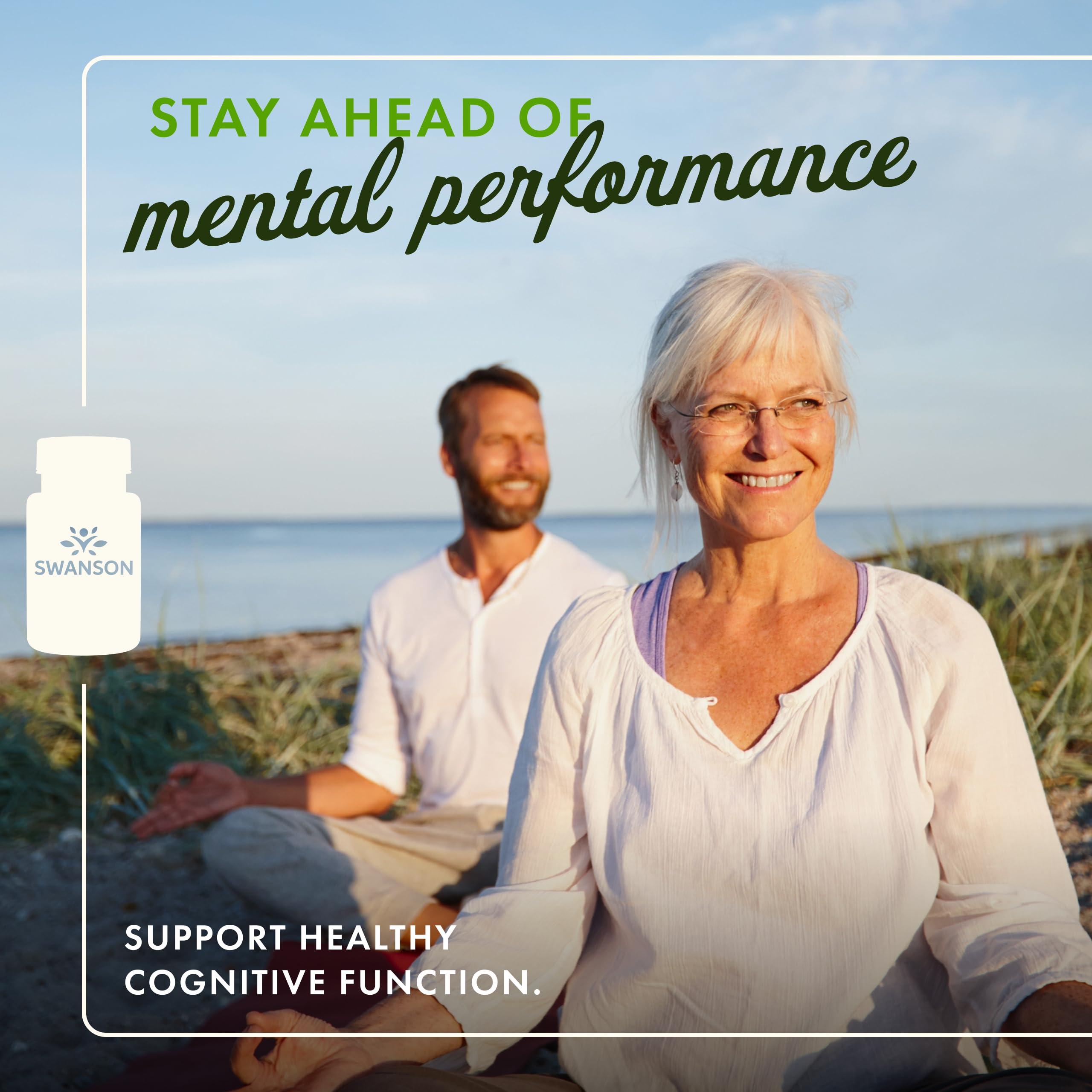 Swanson Pure Brainpower capsules visible in bottle for convenient daily focus support