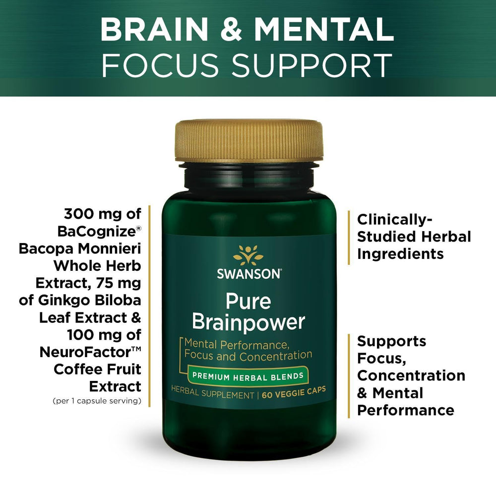 Swanson Pure Brainpower packaging on display signaling vegan capsules