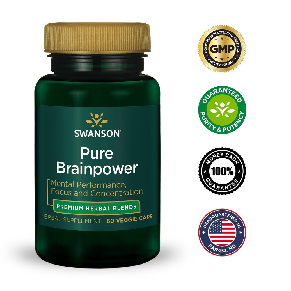 Swanson Pure Brainpower bottle on a shelf emphasizing plant-based support