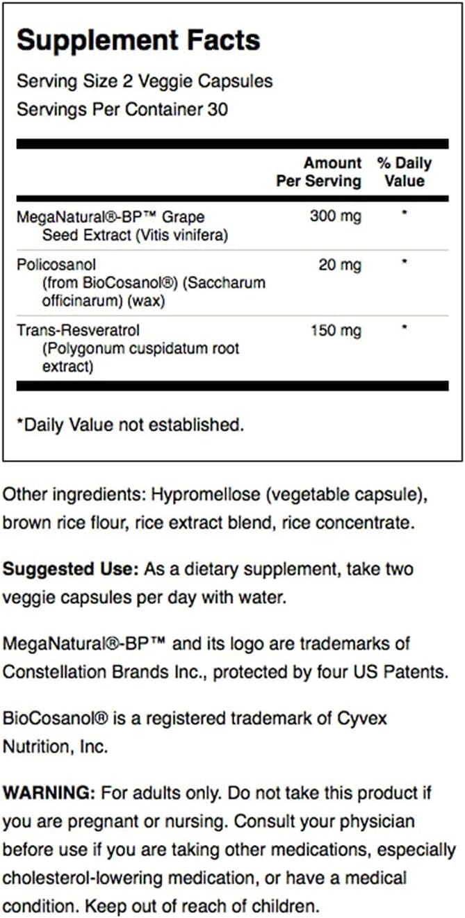 Swanson Pure Heart ingredients label detailing MegaNatural-BP and lipid support