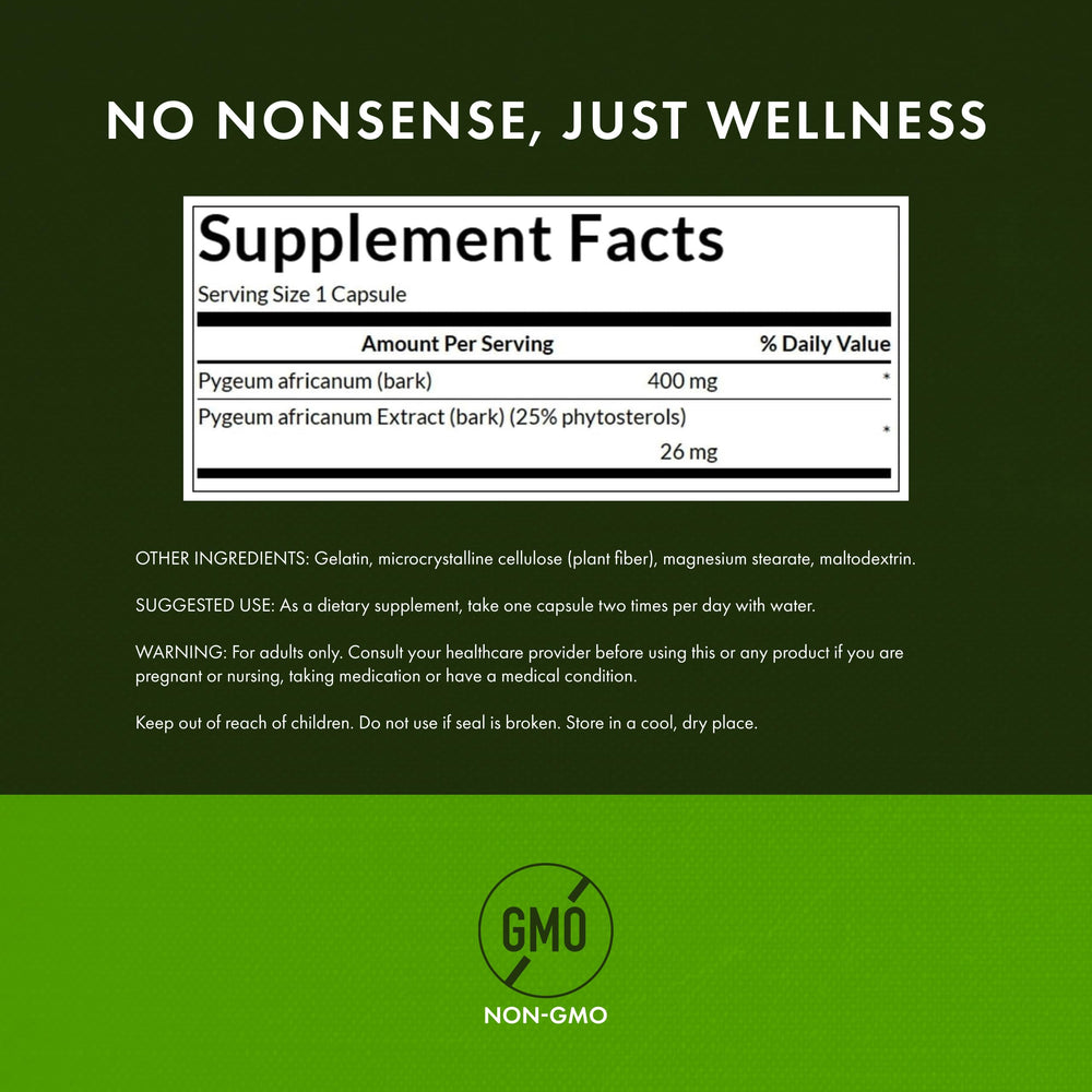 Swanson Pygeum capsules close-up emphasizing 400 mg per serving.