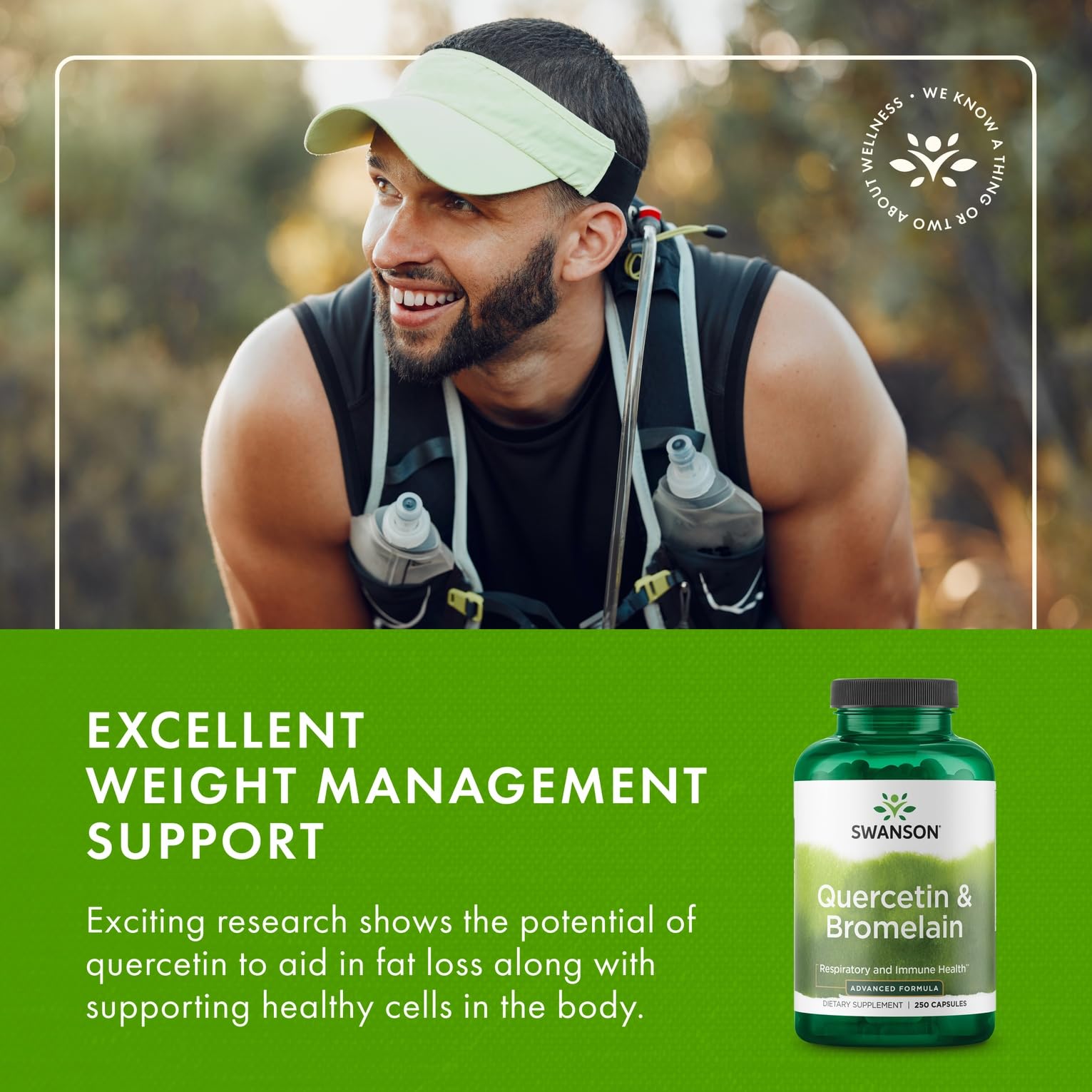 Swanson Quercetin & Bromelain capsules being dispensed for quick use