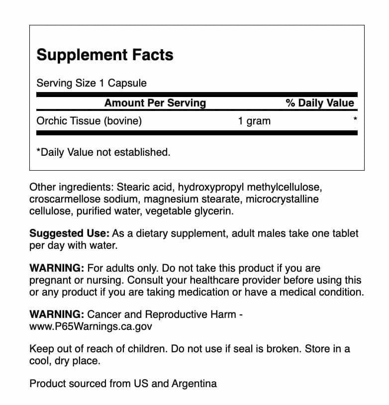 Swanson Raw Orchic tablets close-up: easy-to-take daily tablets.