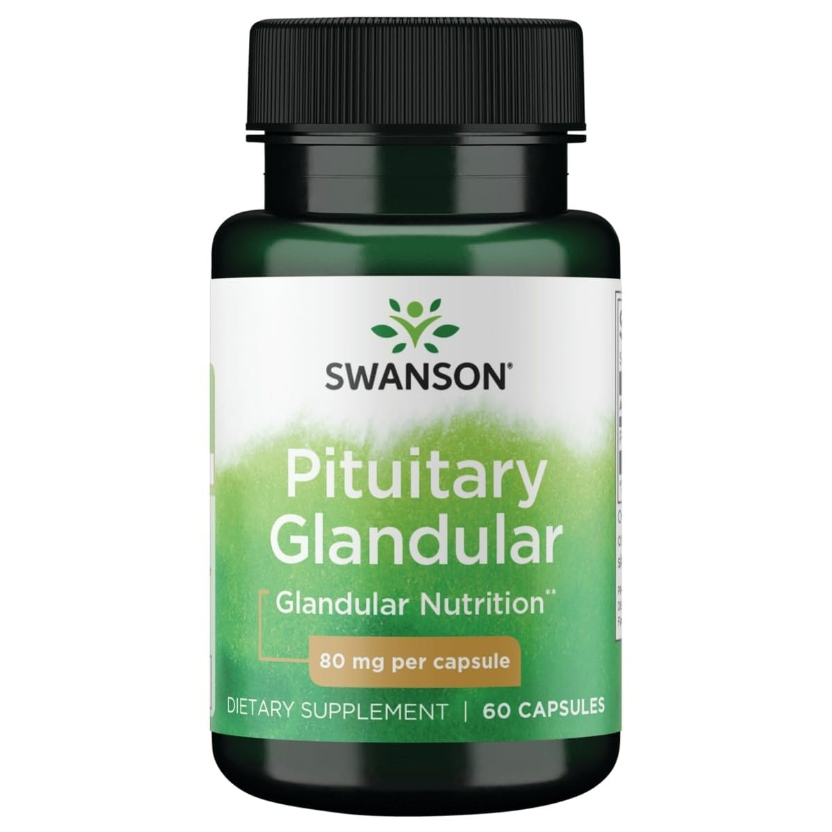 Swanson Raw Pituitary Glandular 80mg capsules in bottle; potency and convenience.