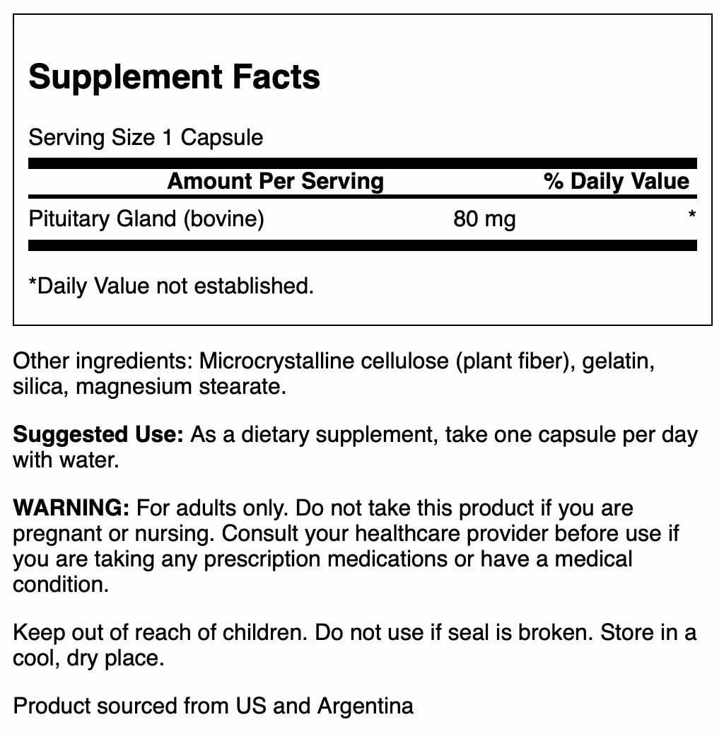 Desiccated and defatted pituitary glandular capsules by Swanson for clean ingredient profile.