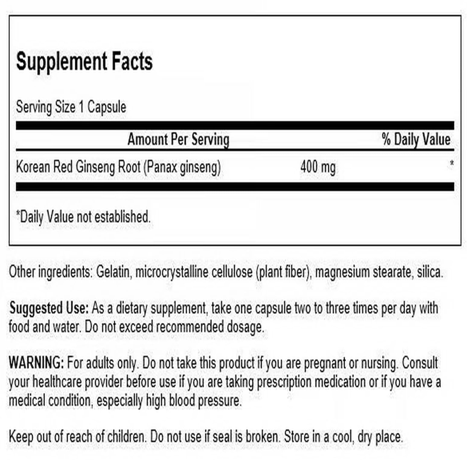 Swanson red ginseng capsules closeup, convenient daily capsules for energy balance.