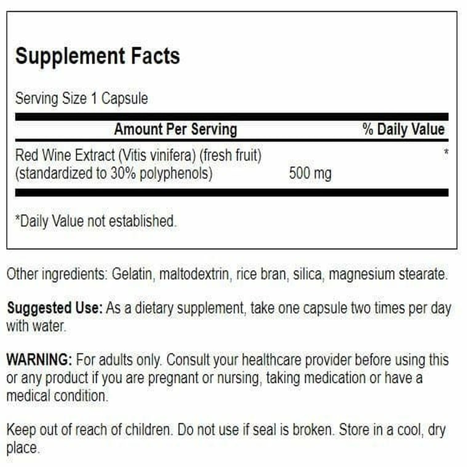 Front view of Swanson Red Wine Extract bottle showing alcohol-free polyphenols