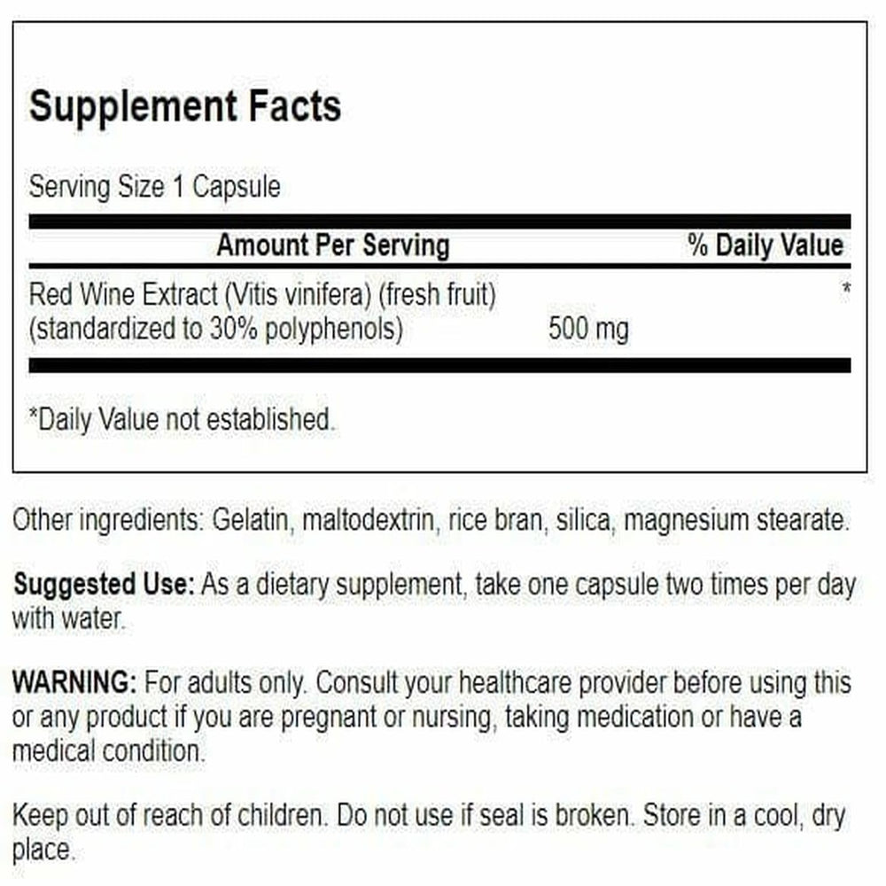 Front view of Swanson Red Wine Extract bottle showing alcohol-free polyphenols