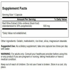 Front view of Swanson Red Wine Extract bottle showing alcohol-free polyphenols