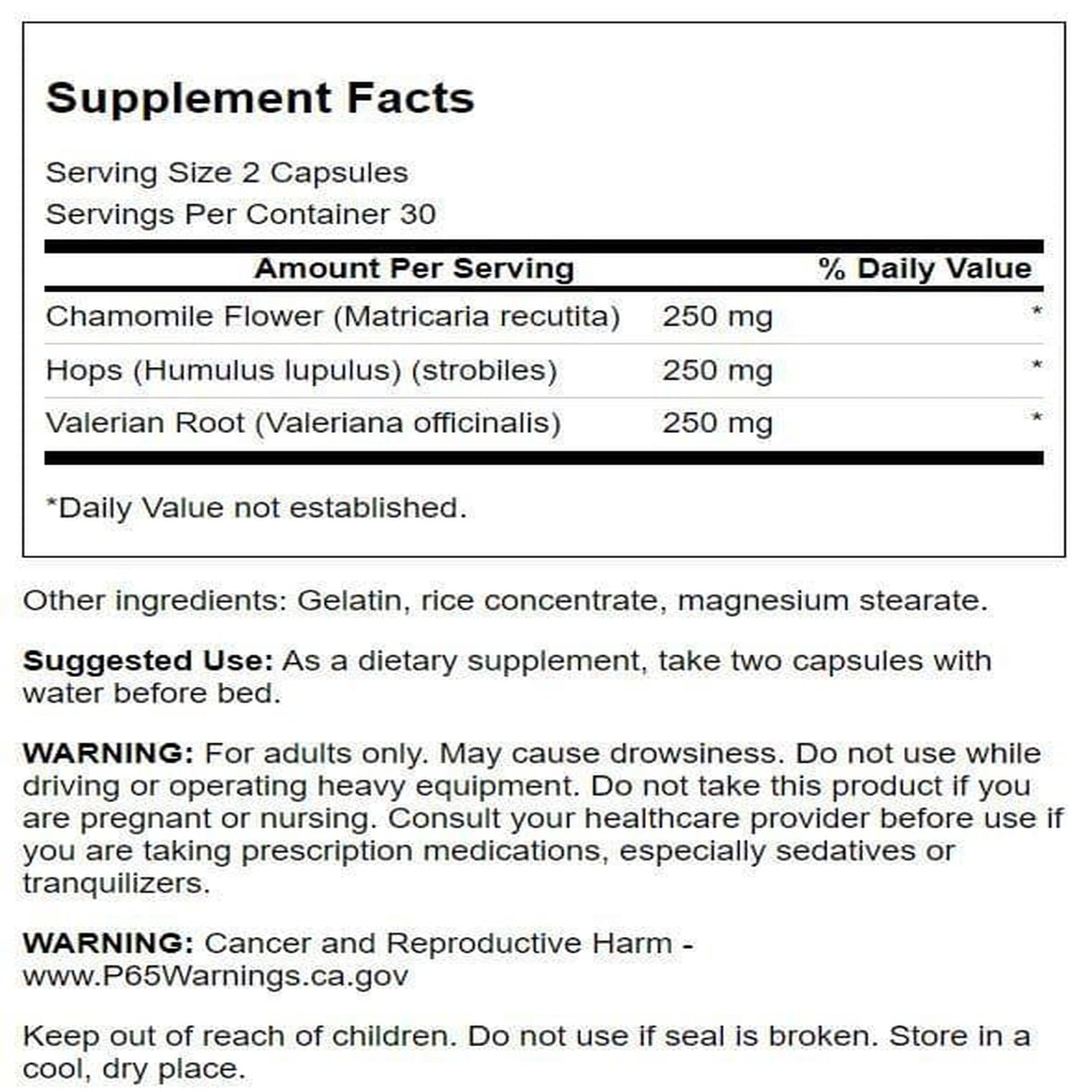 Swanson relaxation formula label close-up highlighting ingredients.