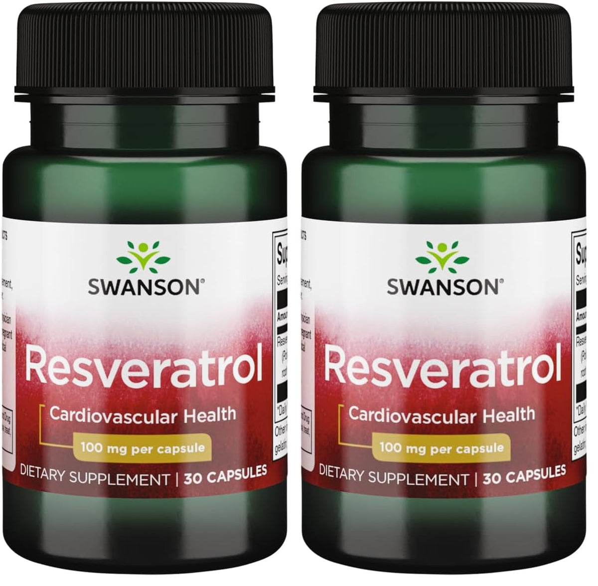 Swanson Resveratrol 100 mg bottle front view highlighting antioxidant support.