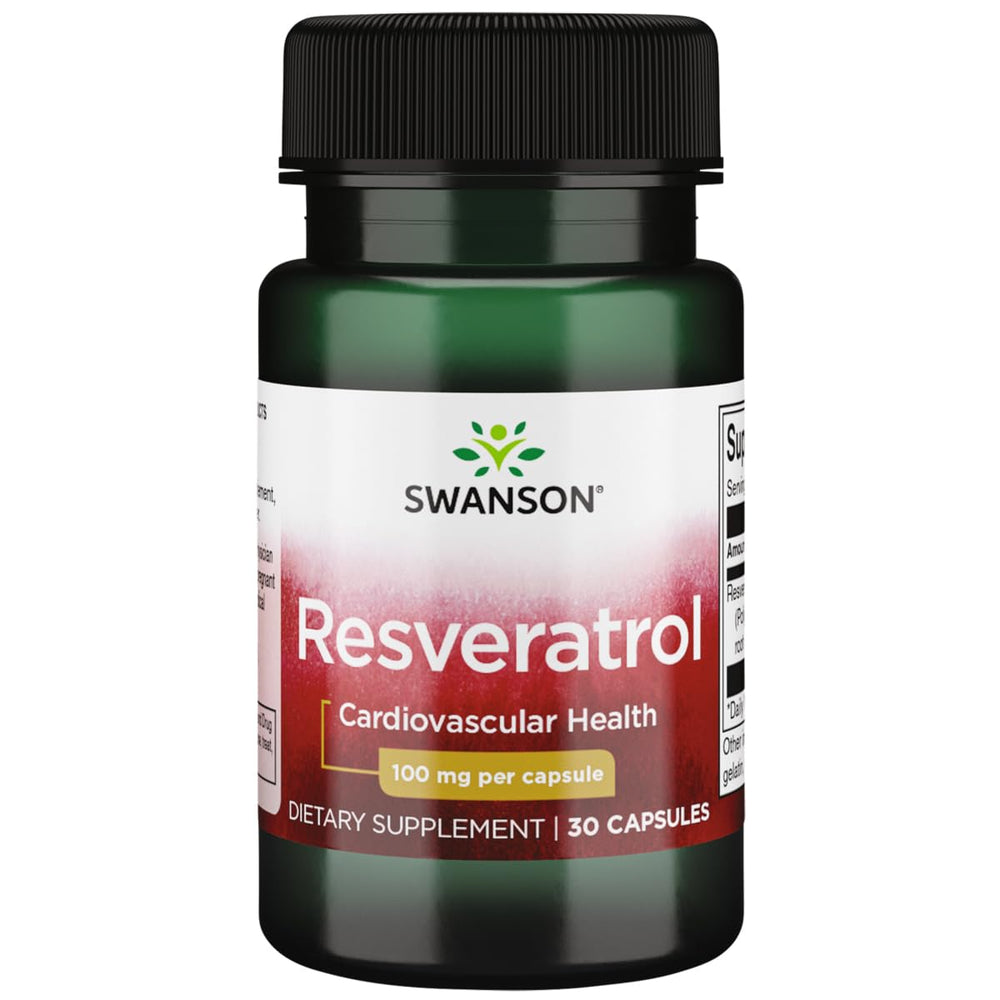 Swanson Resveratrol 100 bottle shows antioxidant support for daily wellness
