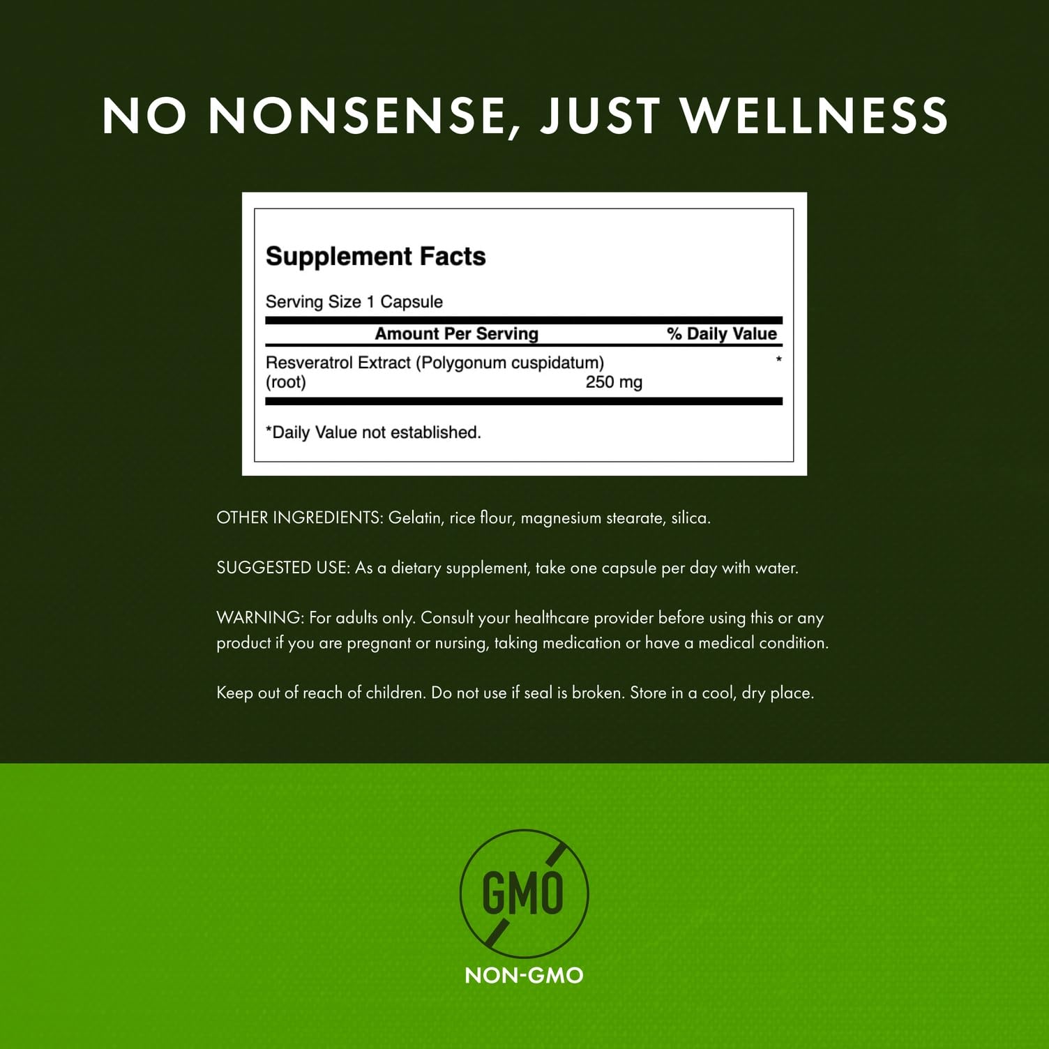 Close-up of Swanson Resveratrol capsules, easy-to-swallow design.