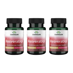 Swanson Resveratrol bottle front view with high-potency capsules for daily support.
