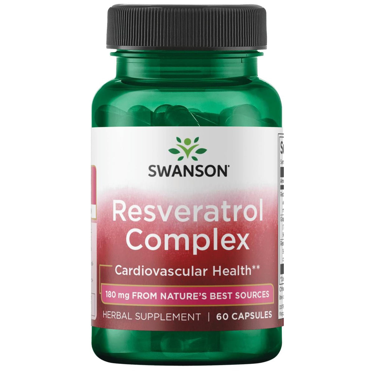 Swanson Resveratrol Complex bottle pour showing a daily heart health option