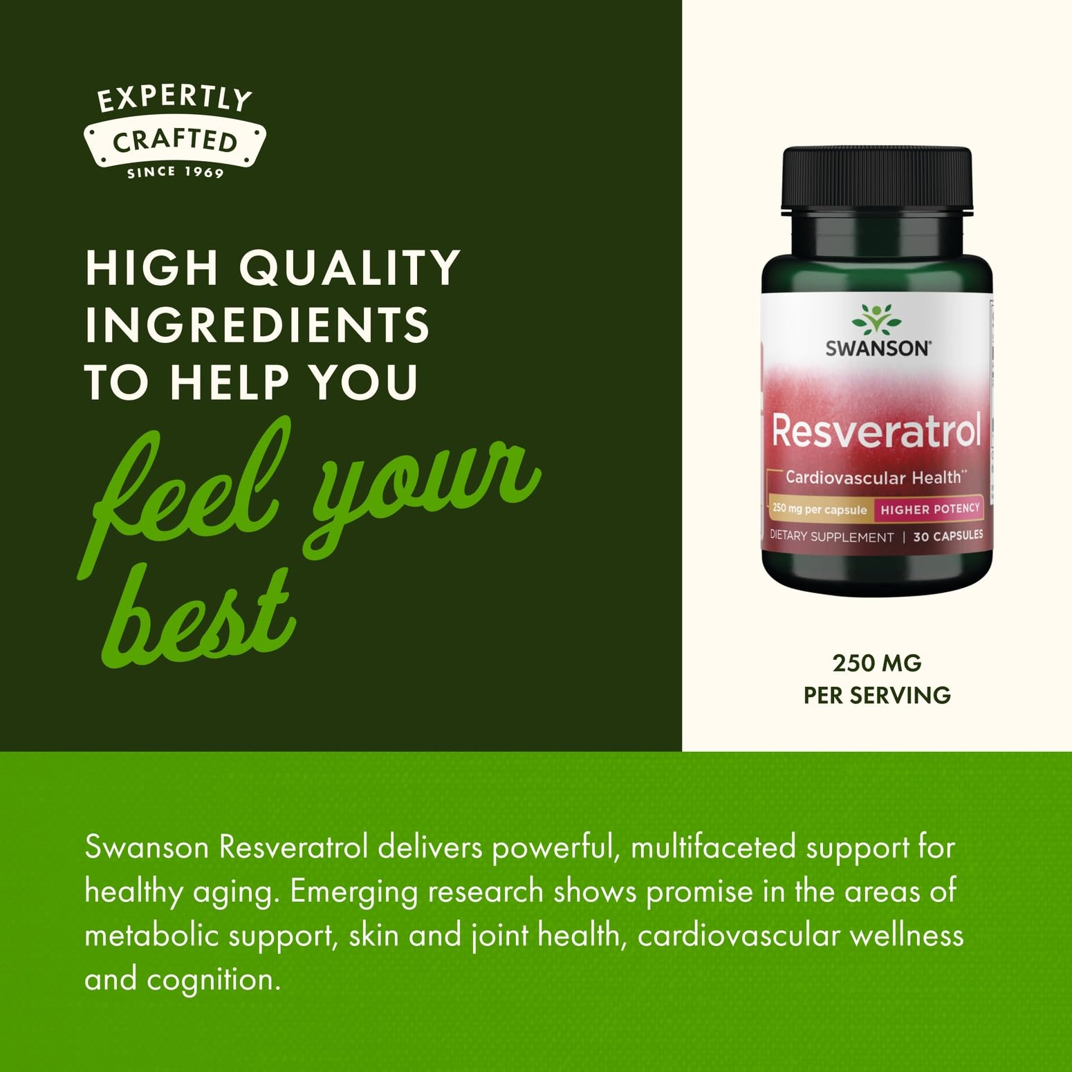 Ingredient panel close-up for Swanson Resveratrol transparency.