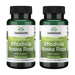 Swanson Rhodiola Rosea Root bottle front label shows 400 mg per capsule for daily energy support.