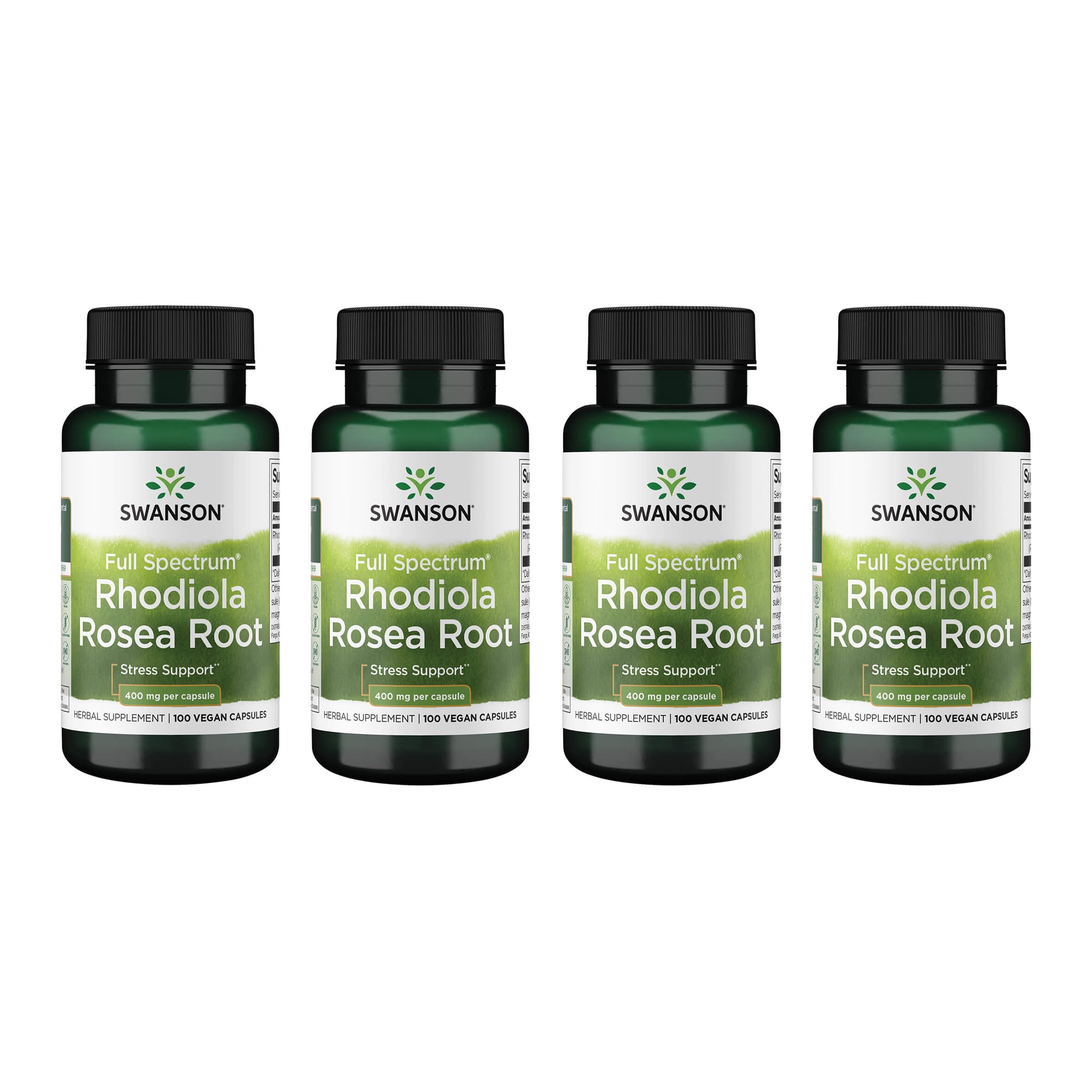 Swanson Rhodiola Rosea Root bottle label signaling natural stress support for daily wellness