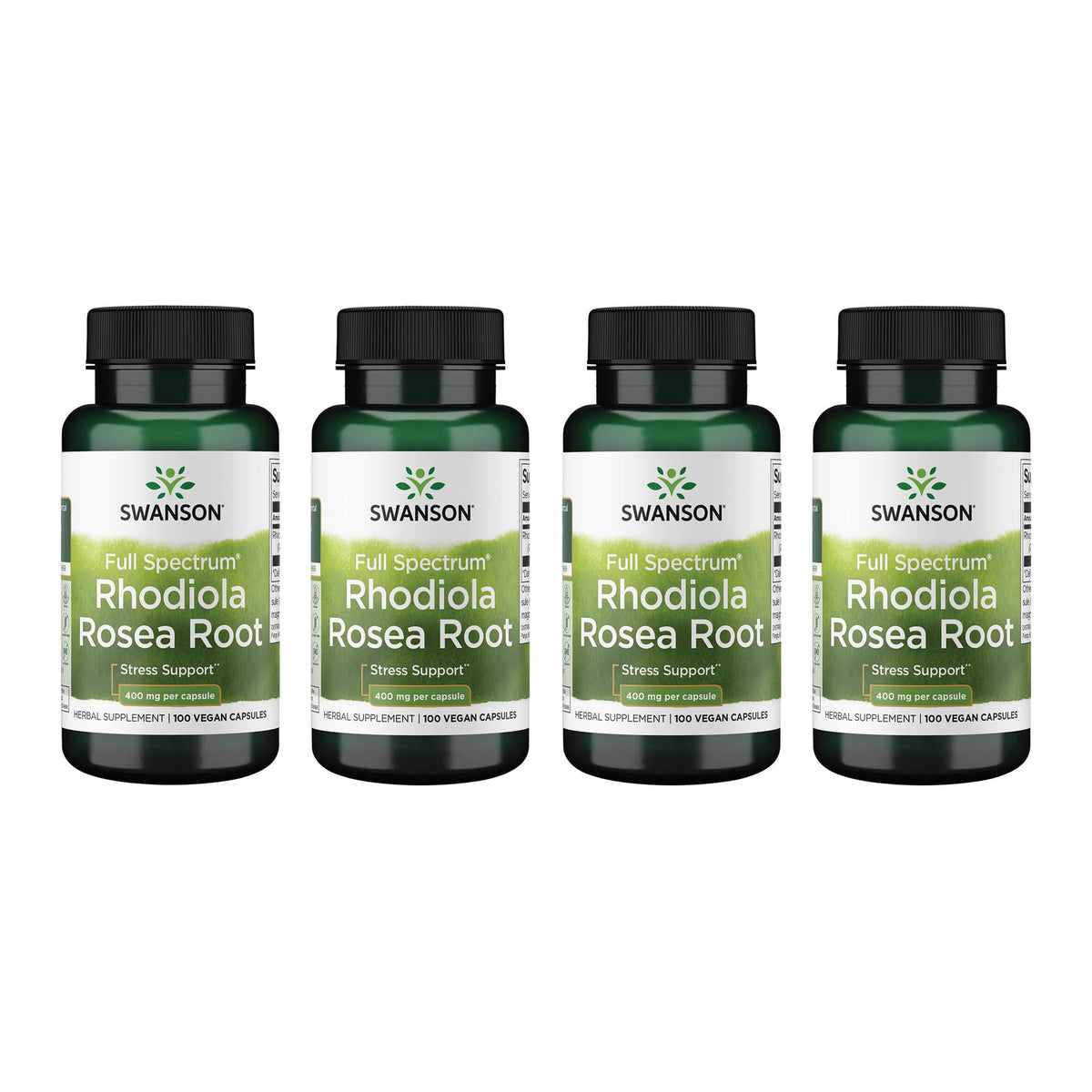 Swanson Rhodiola Rosea Root bottle label signaling natural stress support for daily wellness