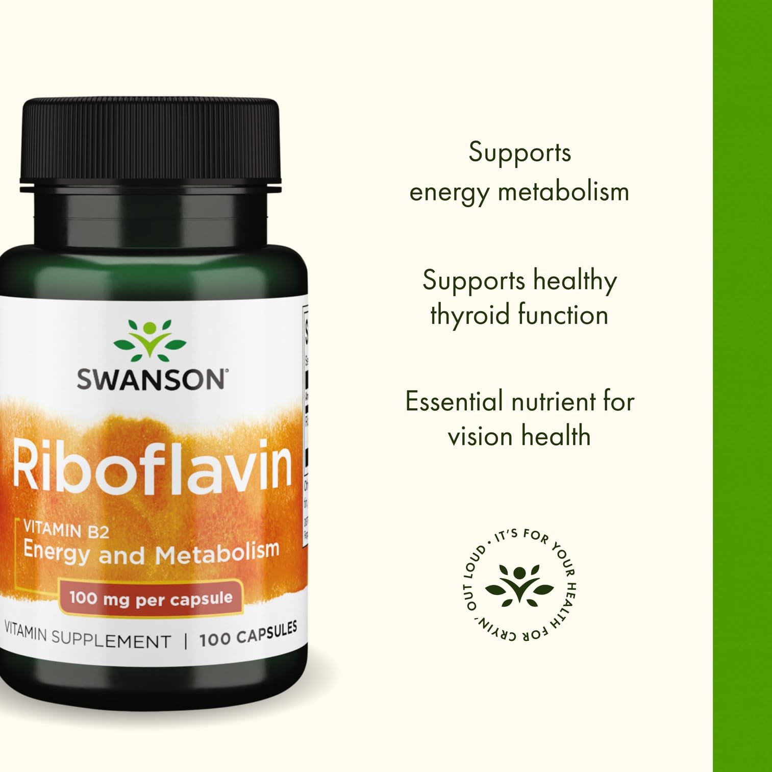 Swanson riboflavin capsules ready for daily wellness routine.