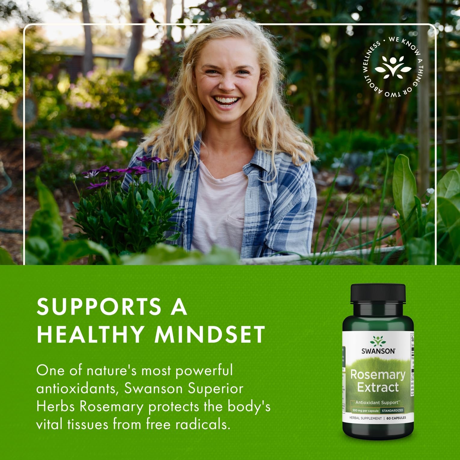 Mood-friendly potential from Swanson Rosemary Extract on display.