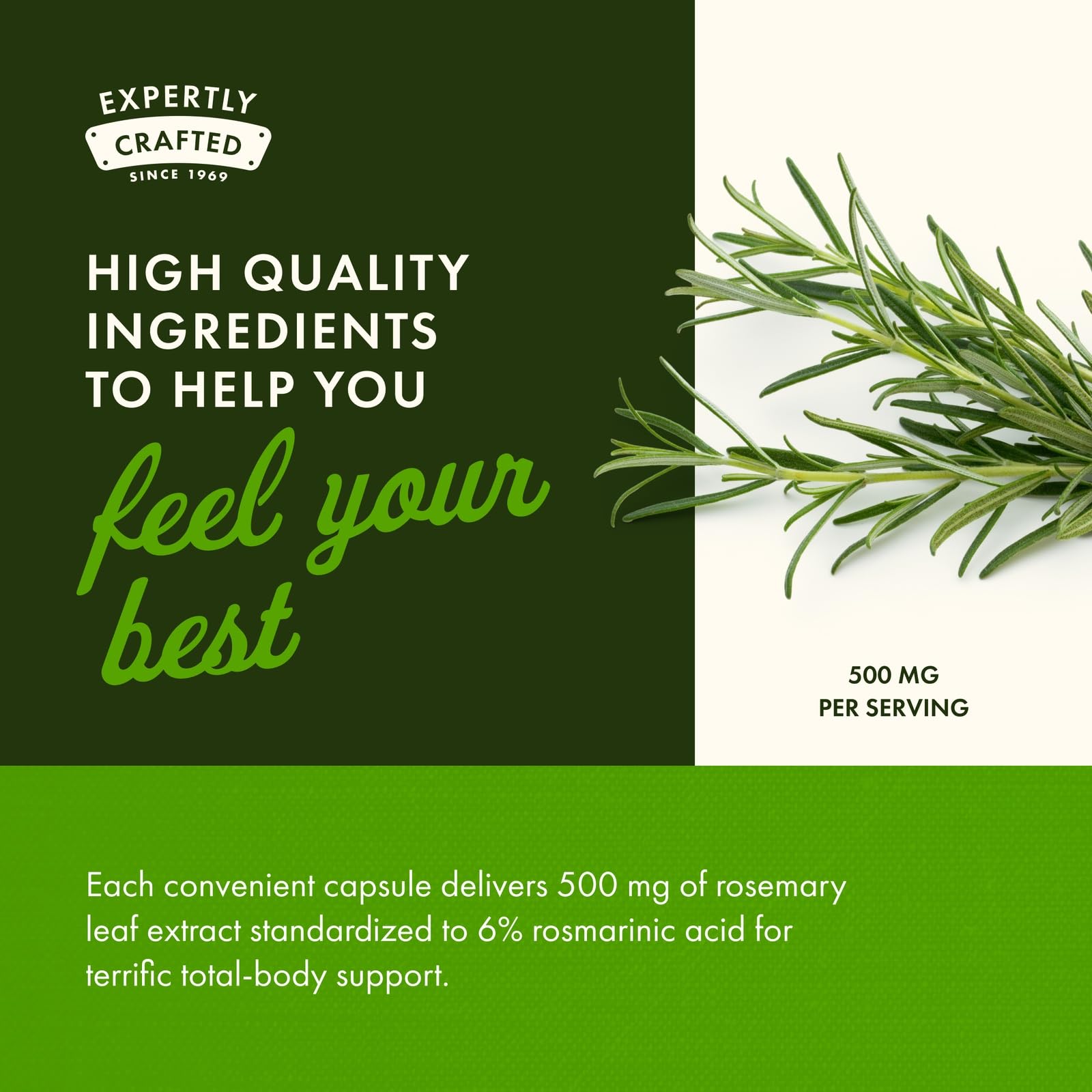 Swanson rosemary extract packaging box highlighting quality and heritage