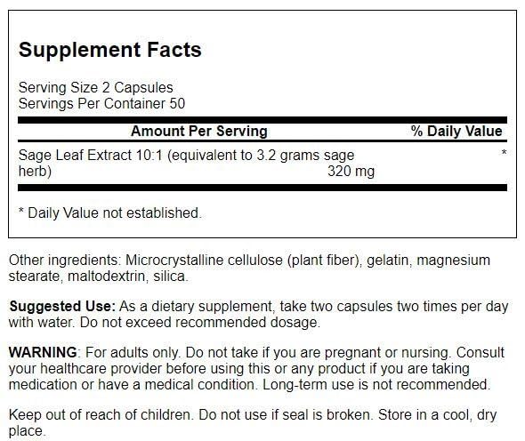 Cápsulas de Swanson Extracto de Salvia: uso diario para claridad mental