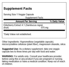 Swanson Sambucus elderberry extract label shows 4:1 concentrate and vegan formula