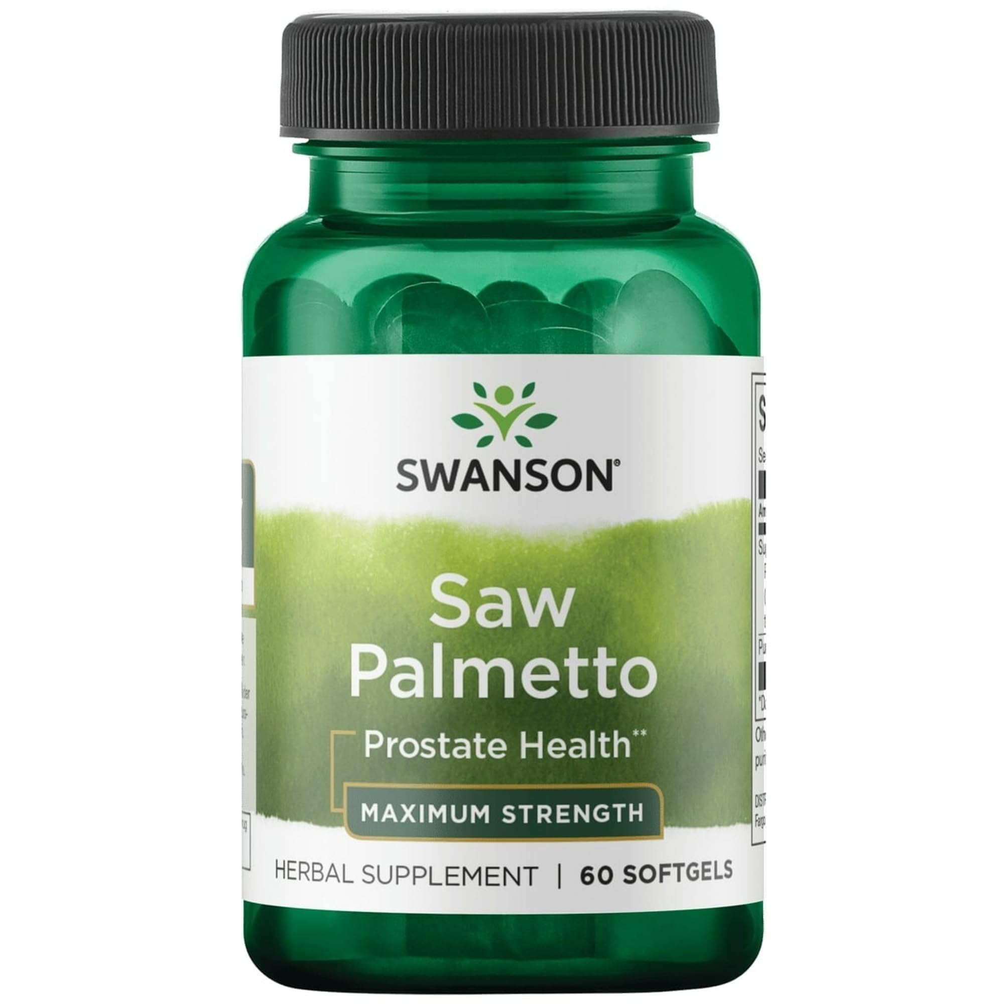 Swanson Saw Palmetto bottle close-up for daily prostate support