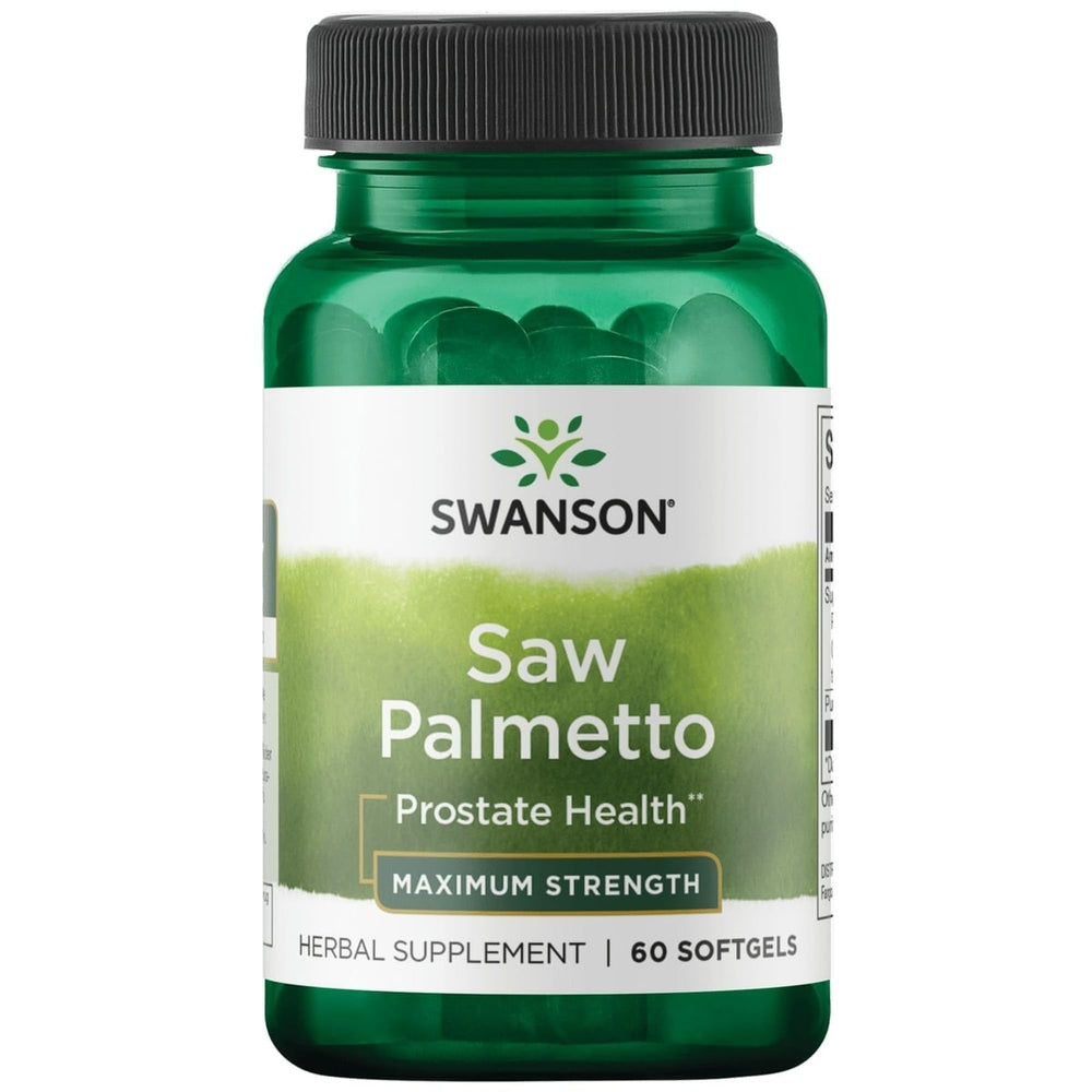 Swanson Saw Palmetto bottle close-up for daily prostate support