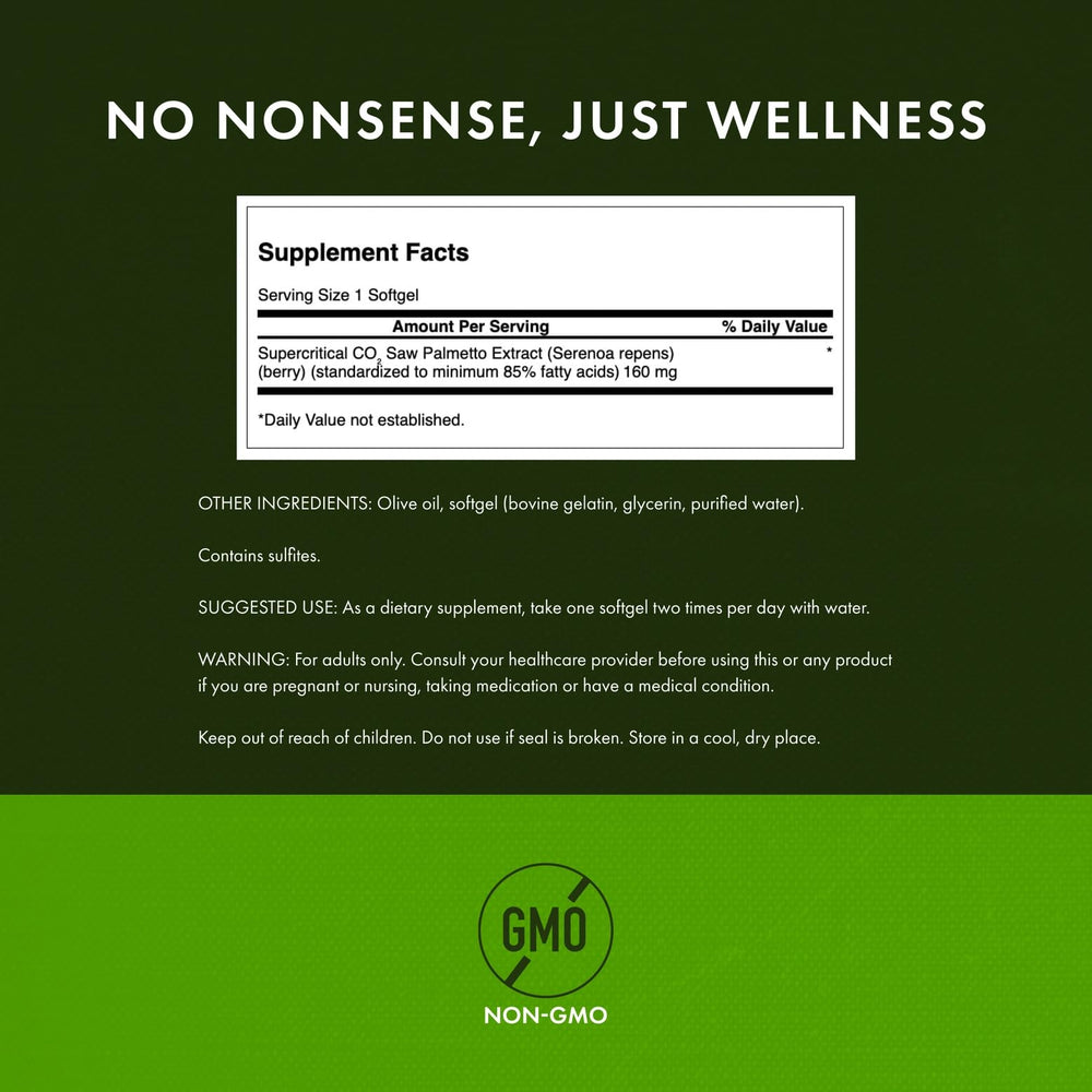 Swanson Saw Palmetto capsules for easy daily hormonal balance support.