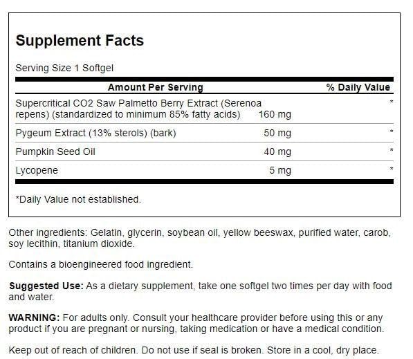 Swanson Saw Palmetto Combo label with standardized extracts and full-spectrum ingredients
