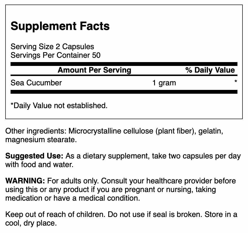 Swanson Sea Cucumber capsules closeup displaying 5 mg per capsule