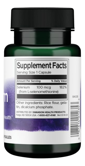 Swanson Selenium capsules close-up highlighting uniform capsules for daily use