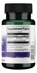 Swanson Selenium capsules close-up highlighting uniform capsules for daily use