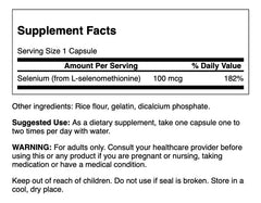 Swanson Selenium label detail confirms 100 mcg per capsule and source